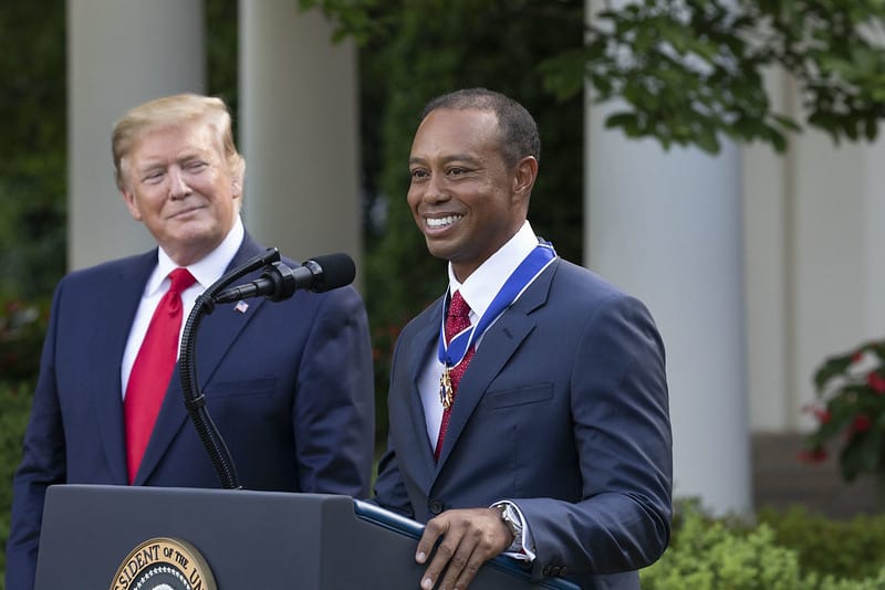 Tiger Woods Wearing his Rolex Sea-dweller with President Trump