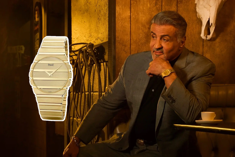 Sylvester 'Sly' Stallone wearing the Piaget Polo gold watch in Tulsa King.